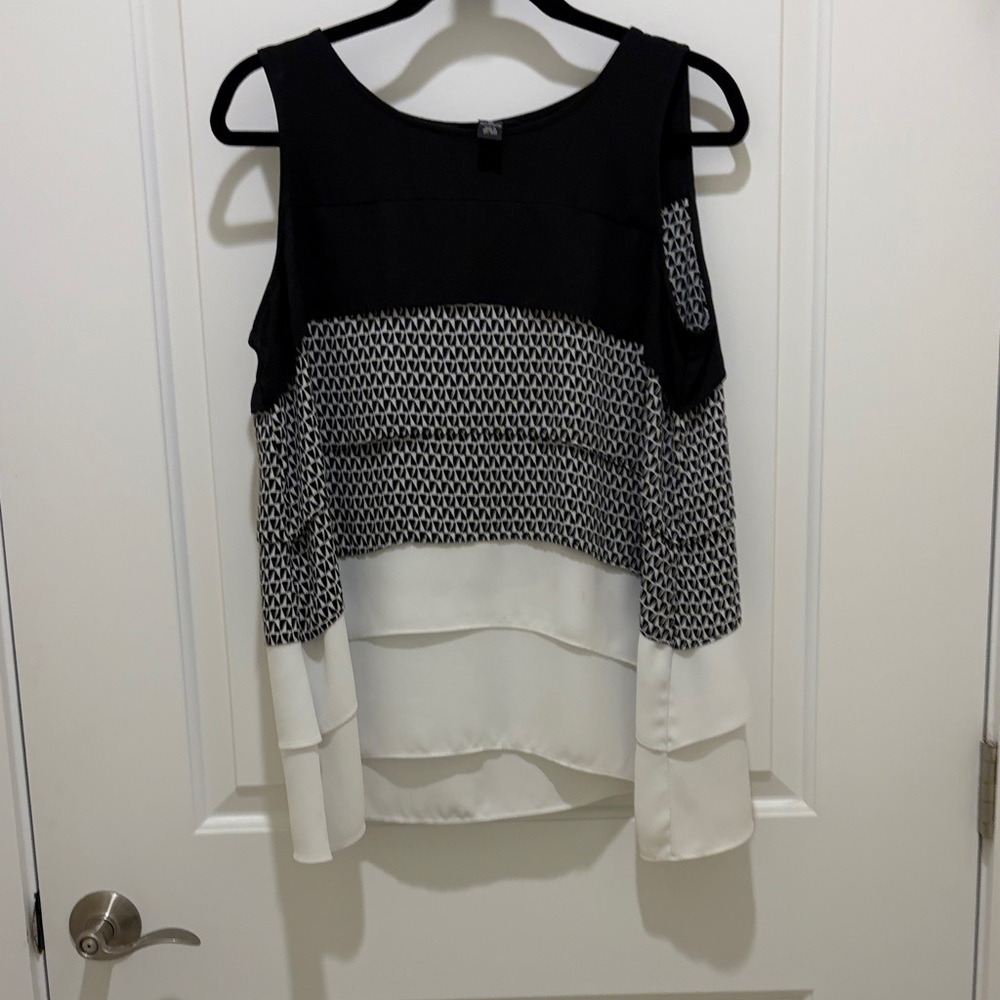 Woven Layered Cold-Shoulder Top - Black & White